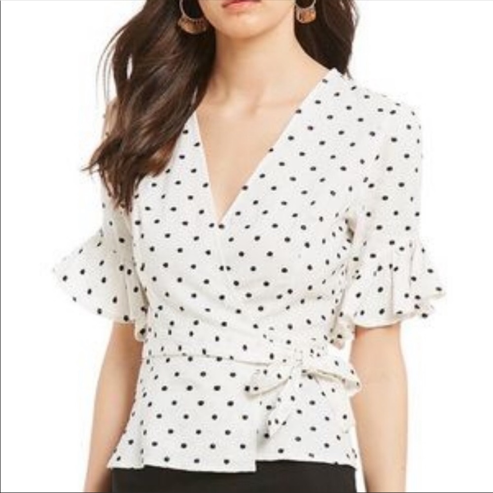 WAYF polka dot ruffle wrap top